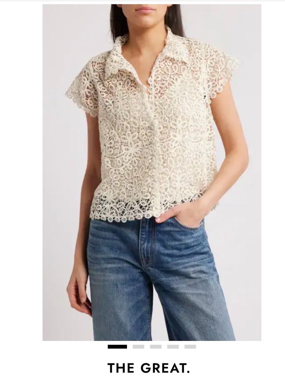 THE GREAT. Lattice Lace Button-Up Top in size 1